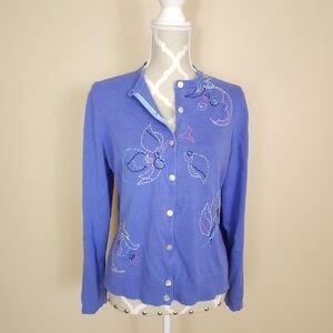 Vintage TABI Embroidered Knit Cardigan Size Large Periwinkle Fairy Cottagecore
